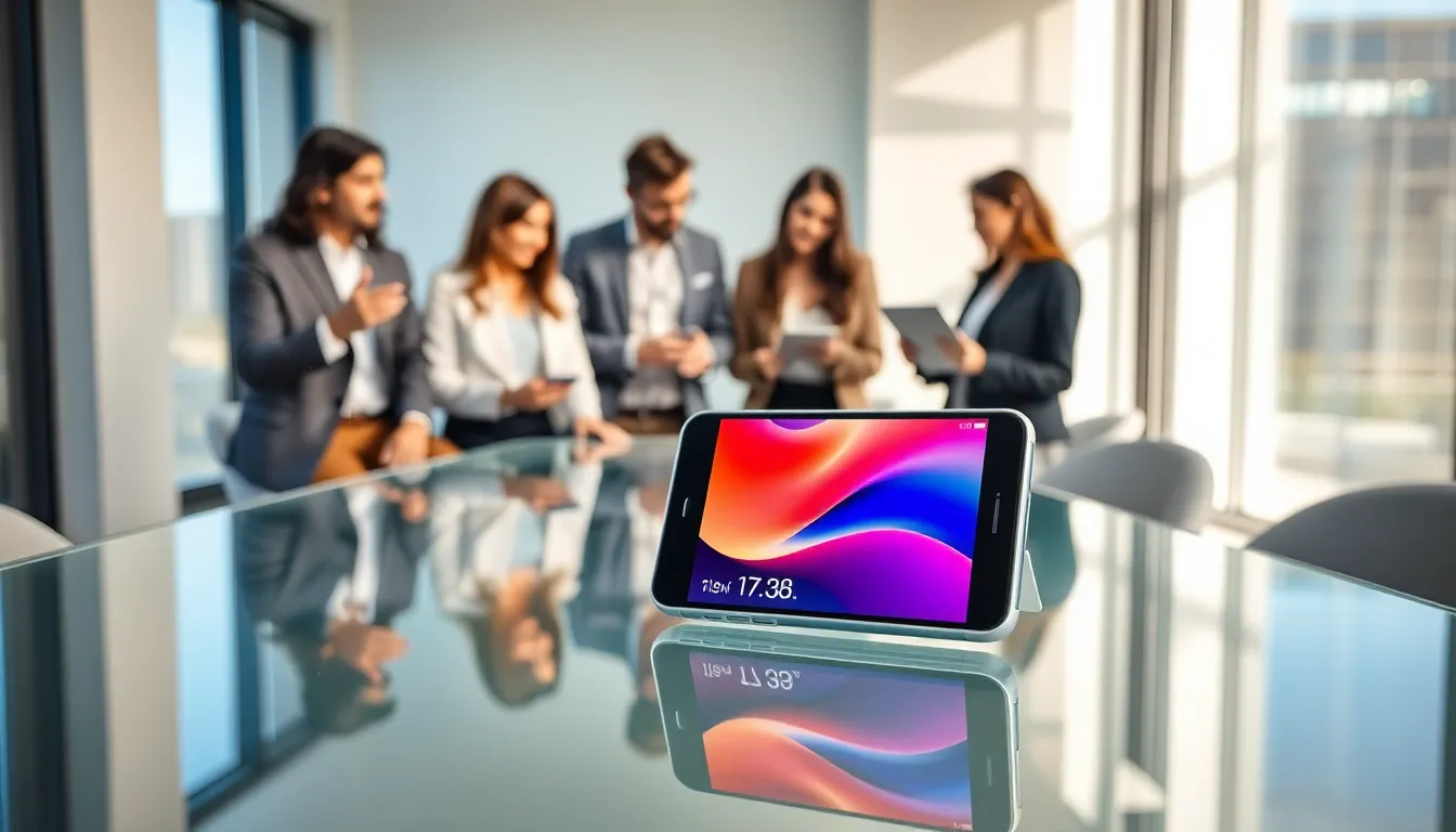 smartphone symbolizing the concept of unlocked phones in a modern office.