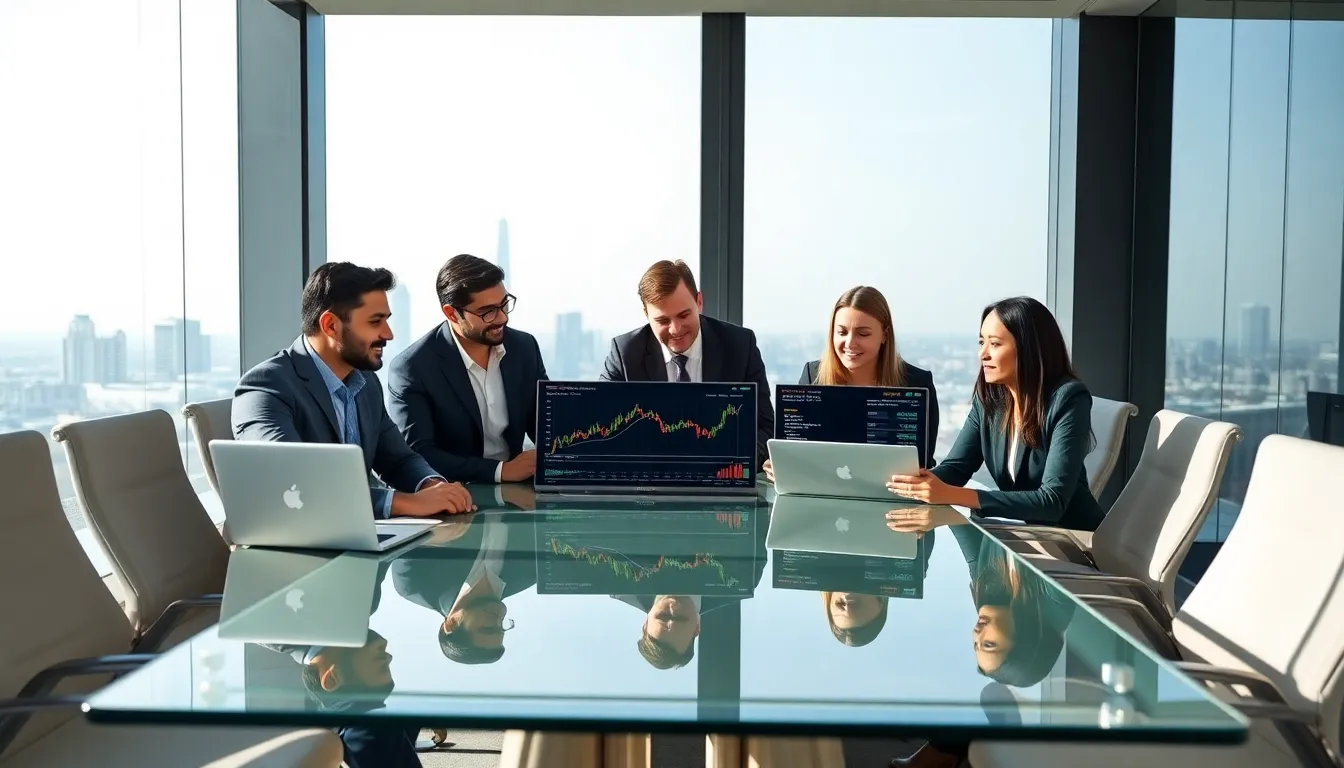 diverse team discussing cryptocurrency in a modern office.