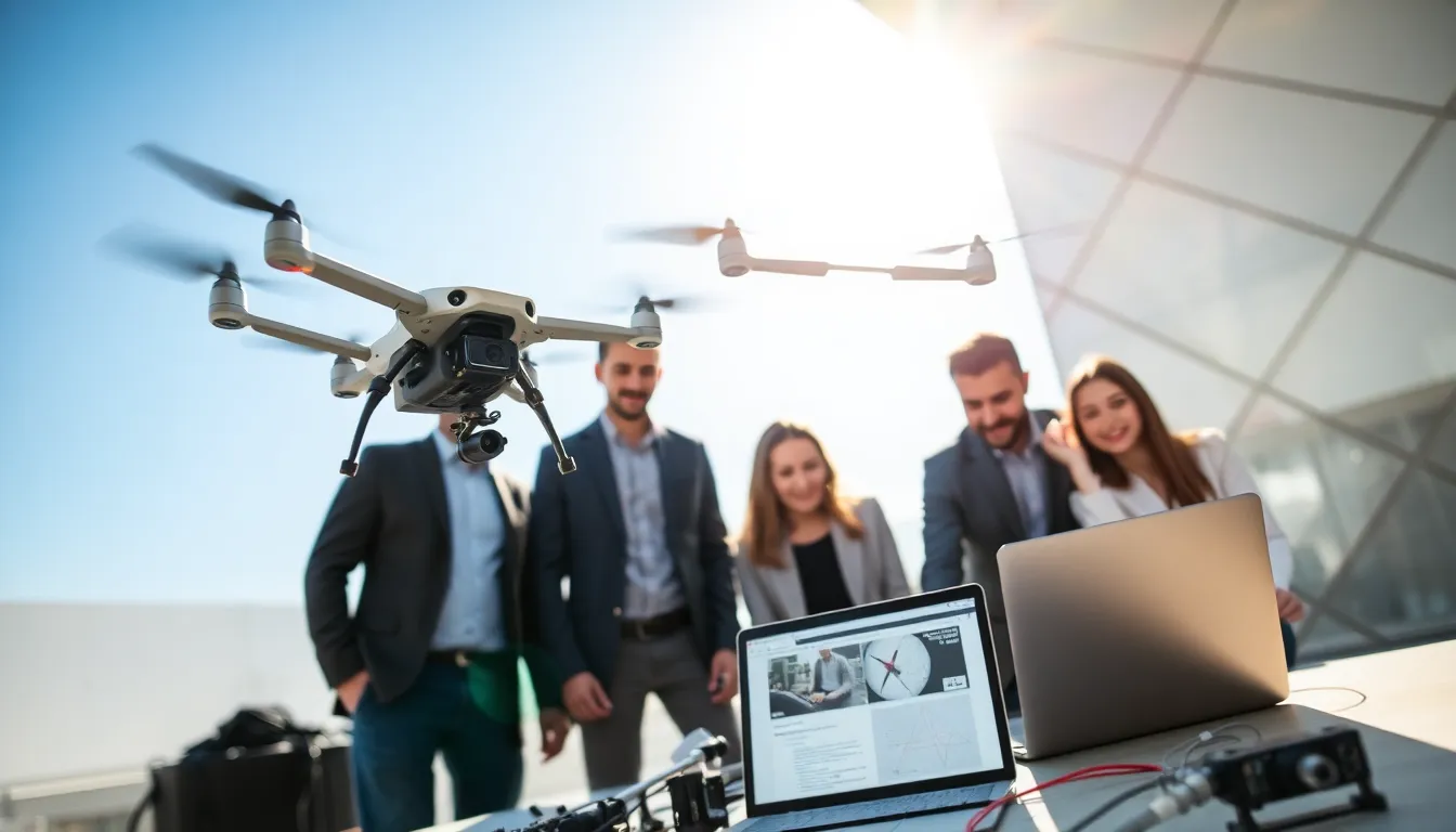 engineers collaborating on a drone featuring a Raspberry Pi Zero.