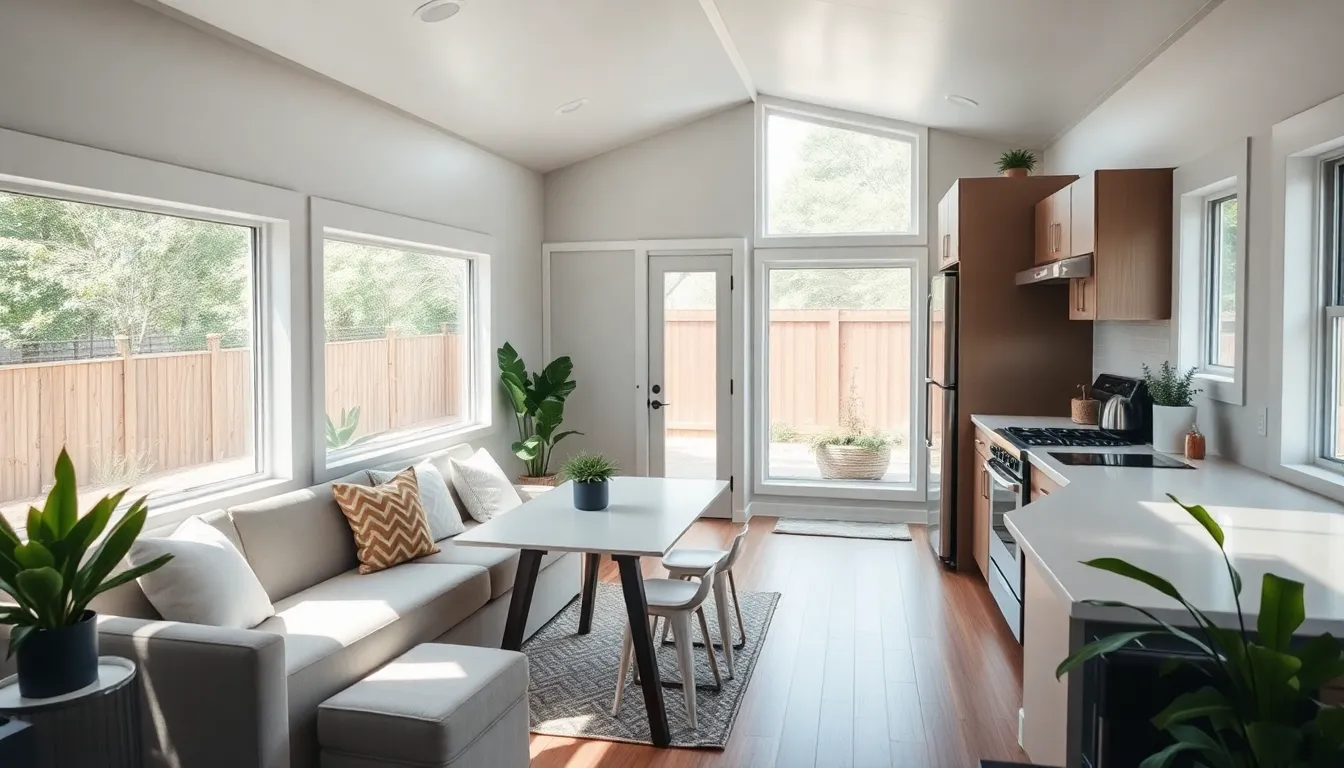 interior view of a tiny home with modern decor and natural light.