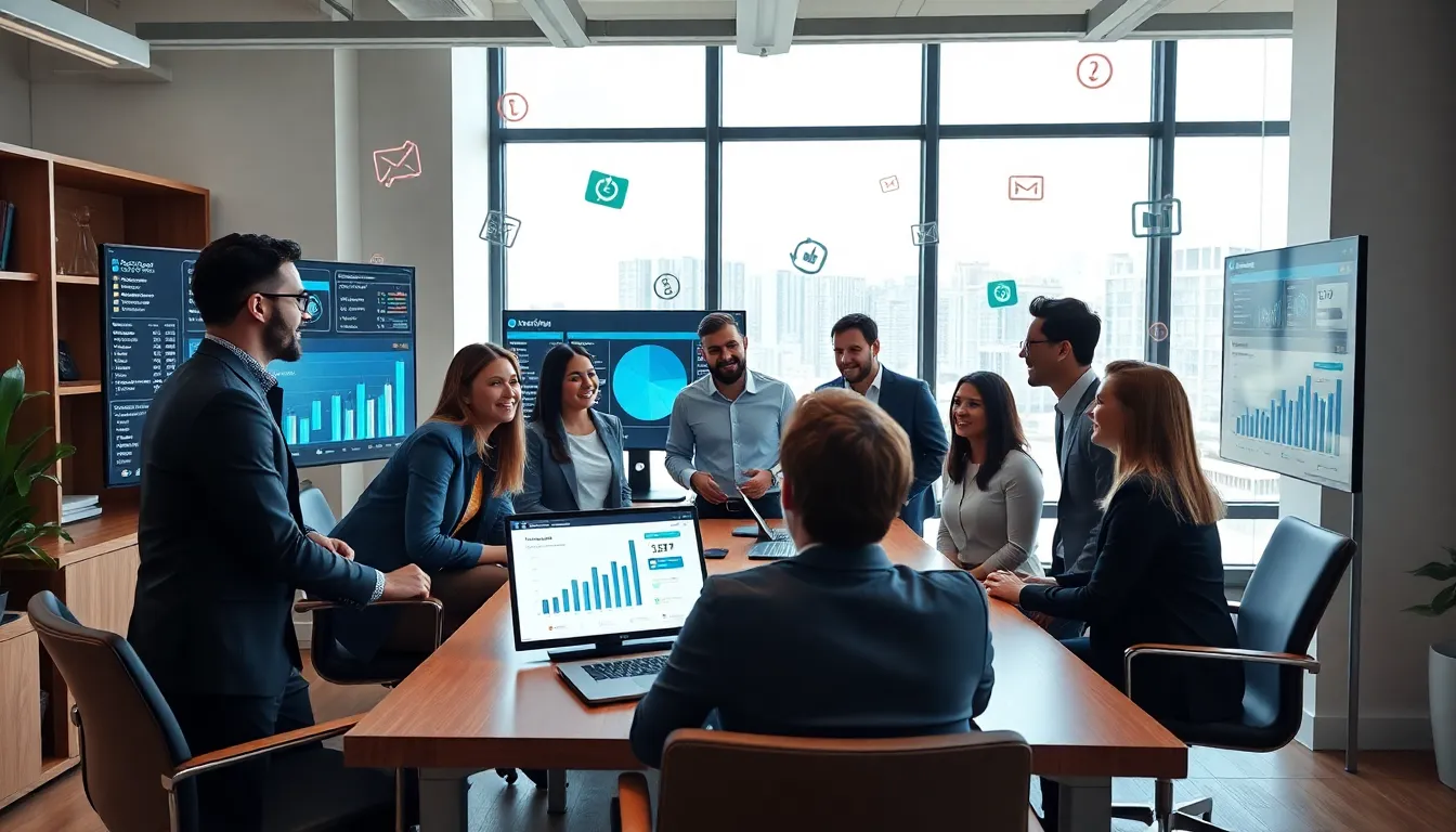 team discussing gamification in ticket sales in a modern office.