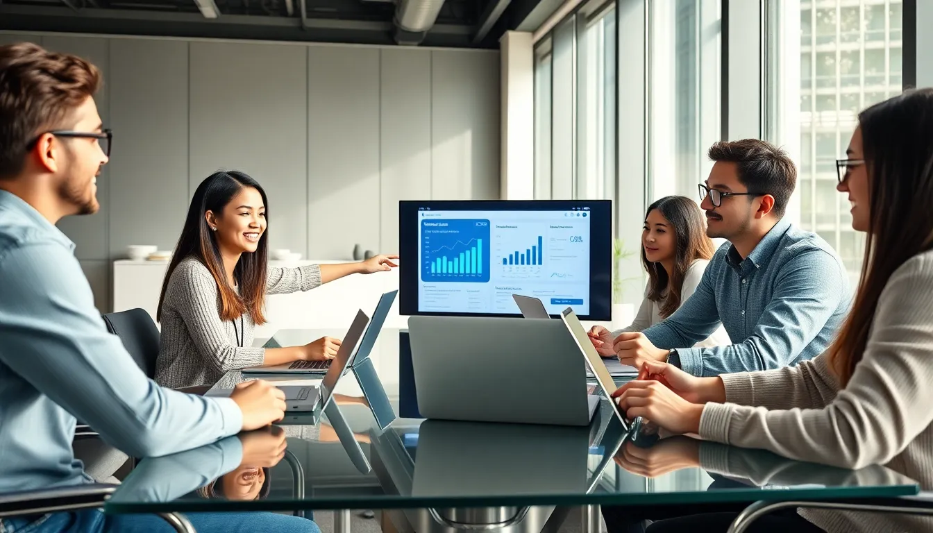 diverse fintech team brainstorming in a modern office setting.