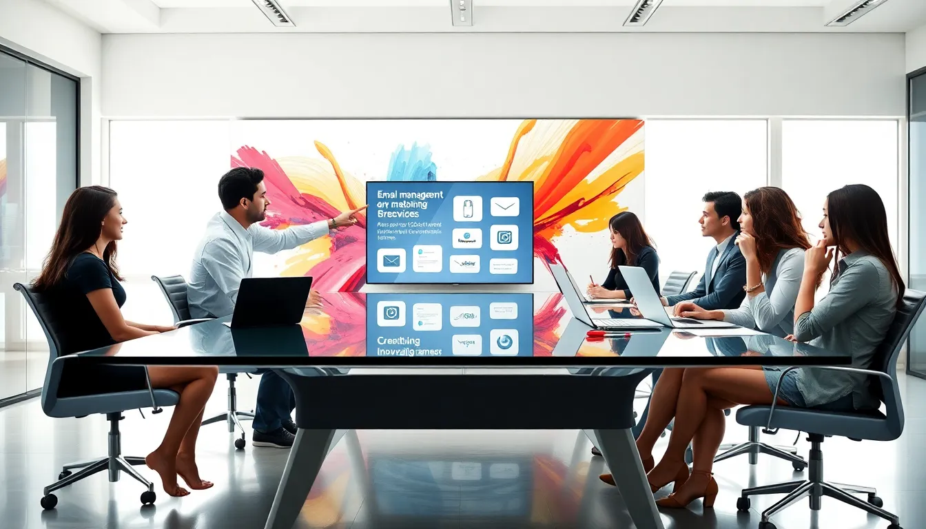 diverse team collaborating on email management in a modern office.
