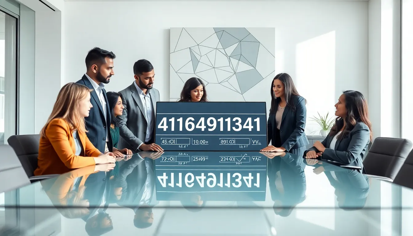 diverse professionals discussing mathematical properties of 4164916341.