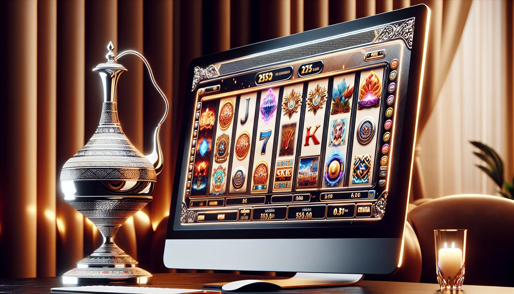 A computer displaying an online casino platform with slot games.