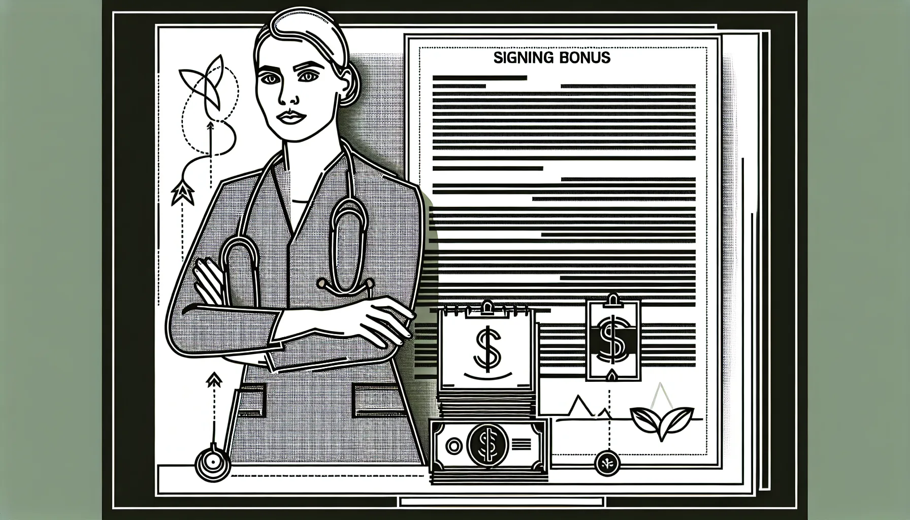 Physician holding a signing-bonus contract with calendar and dollar repayment icon of Physician Signing Bonus Repayment.