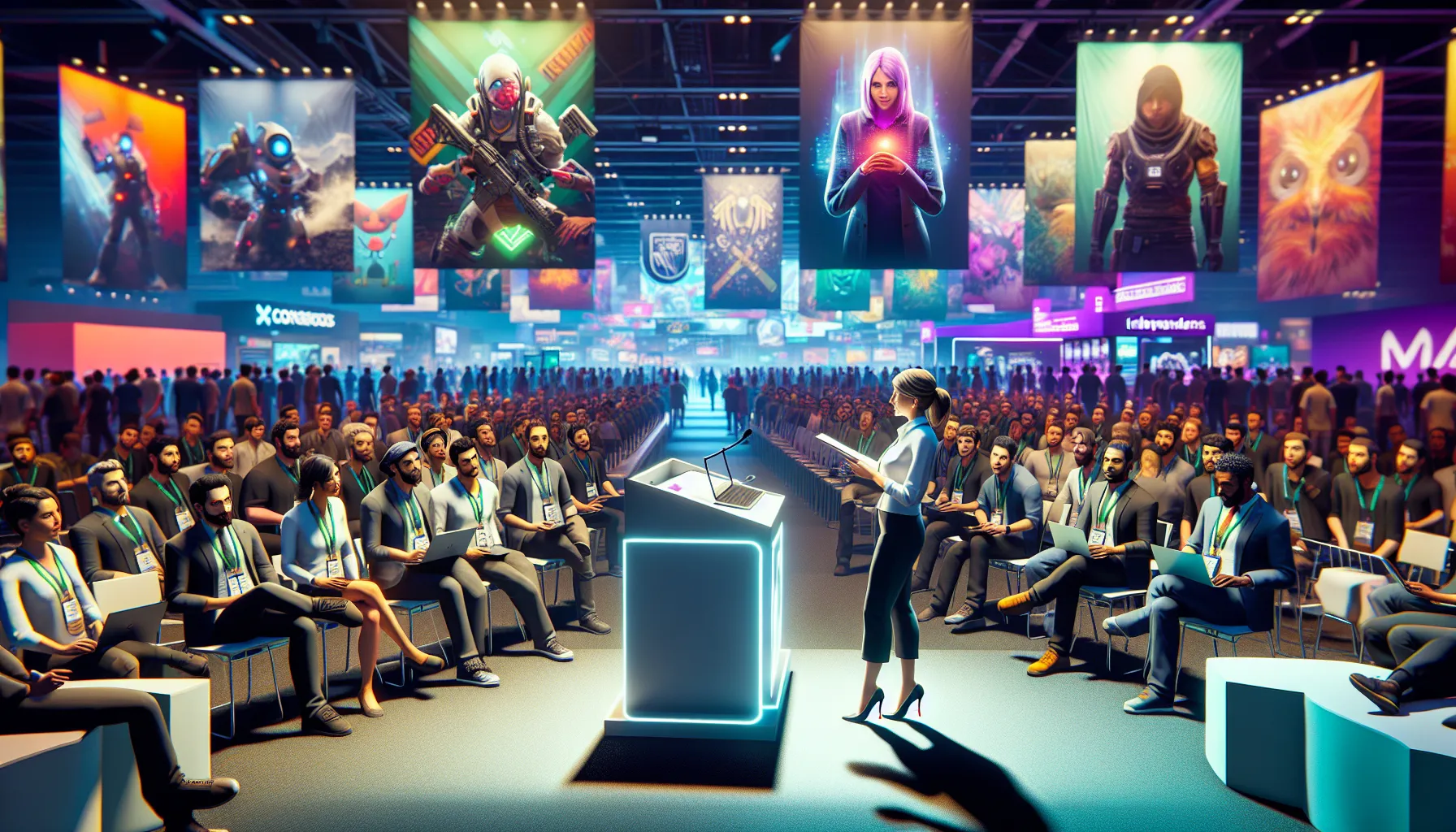 diverse professionals and gamers engaged at Eyexcon convention.