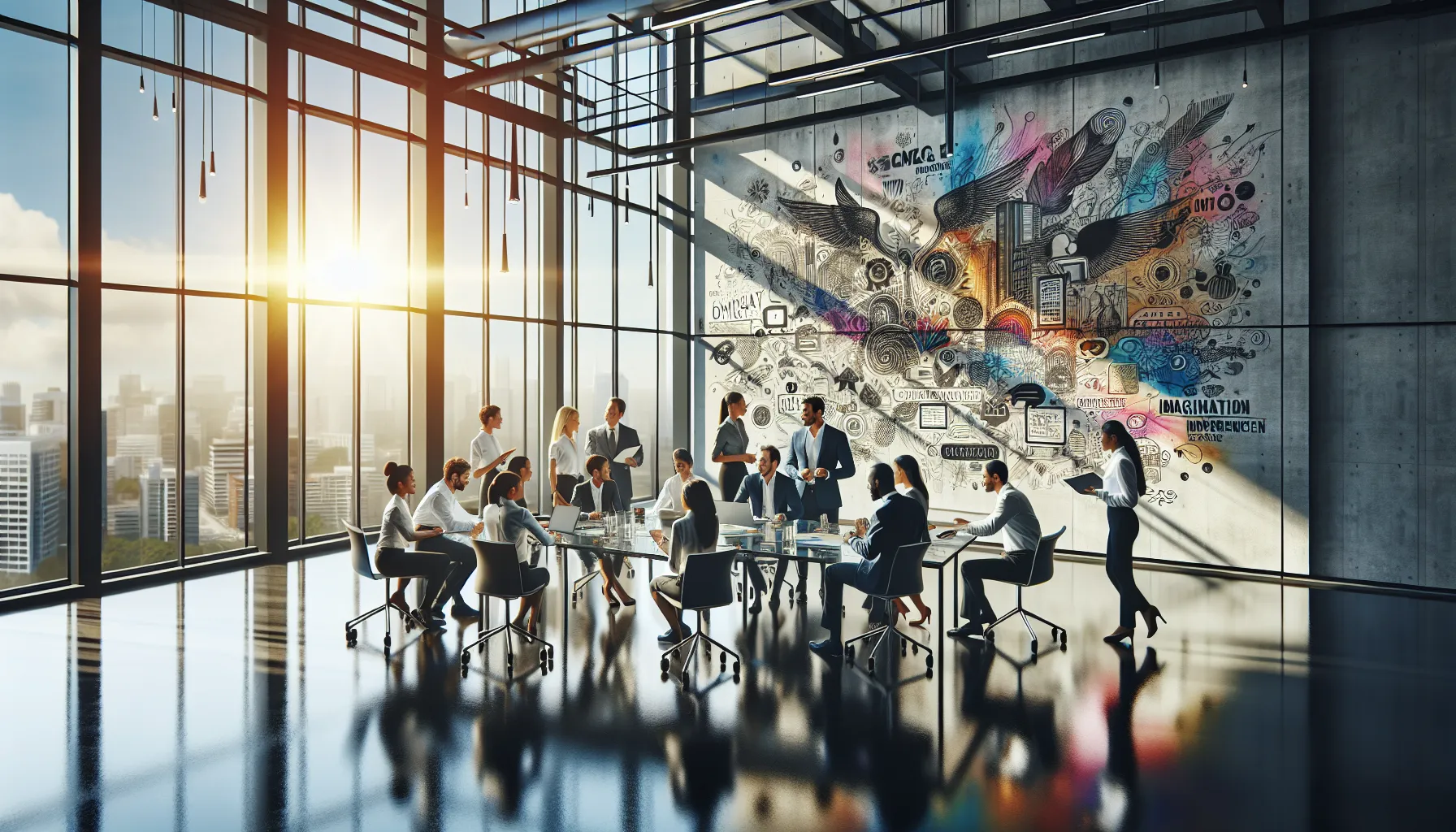 diverse team collaborating in a modern office setting.