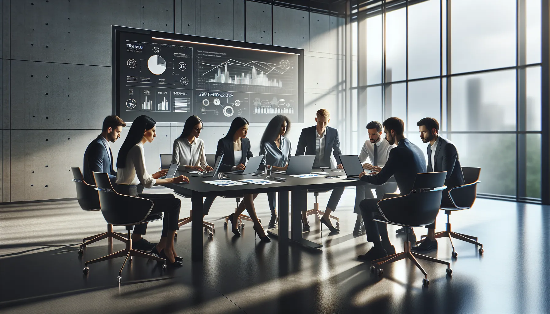 diverse team discussing future software updates in a modern office.