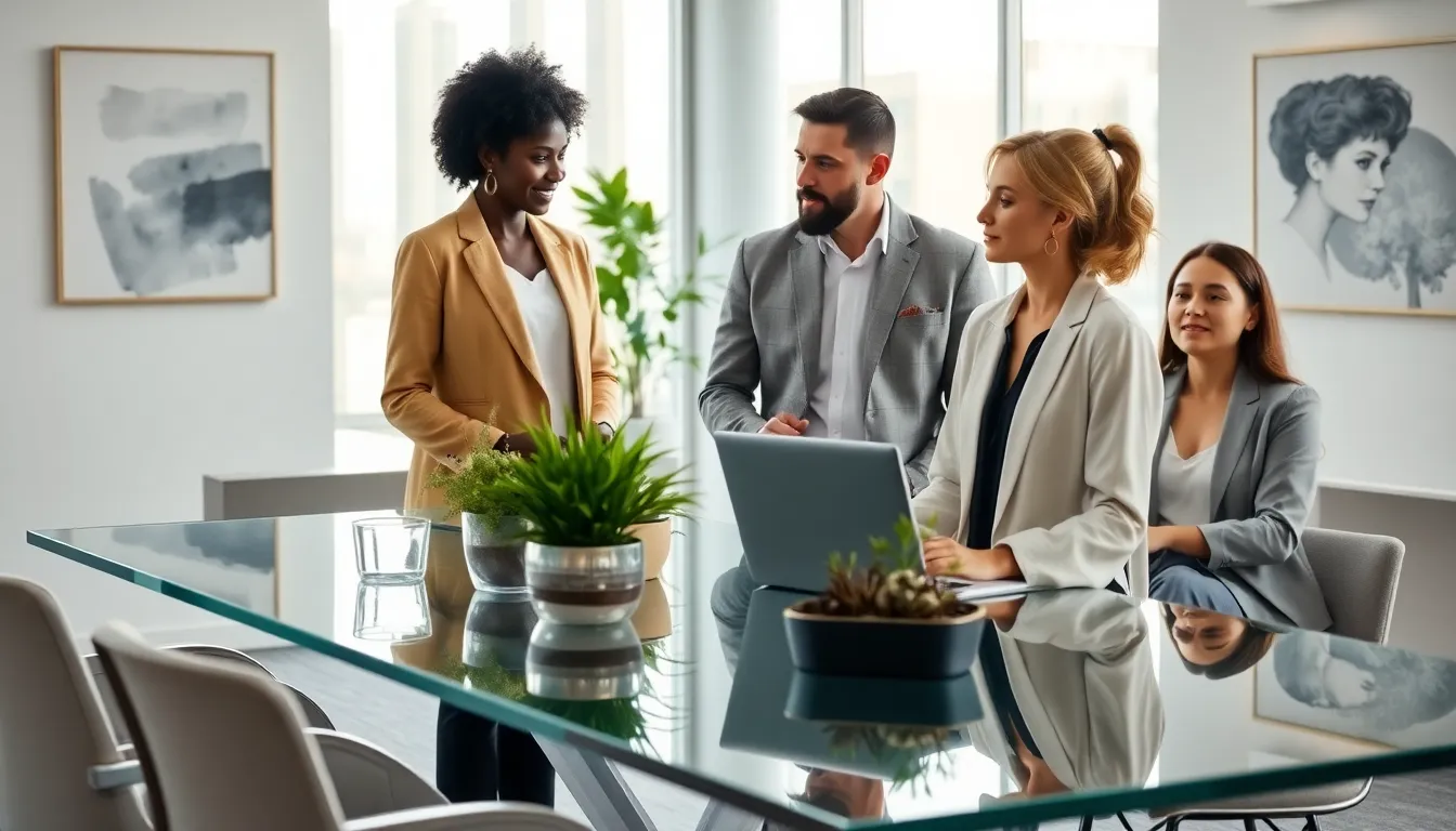 diverse professionals collaborating in a bright, modern office.