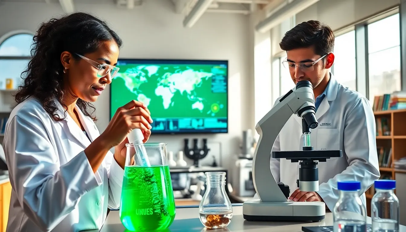 Scientists collaborating in a laboratory on integrated science projects.