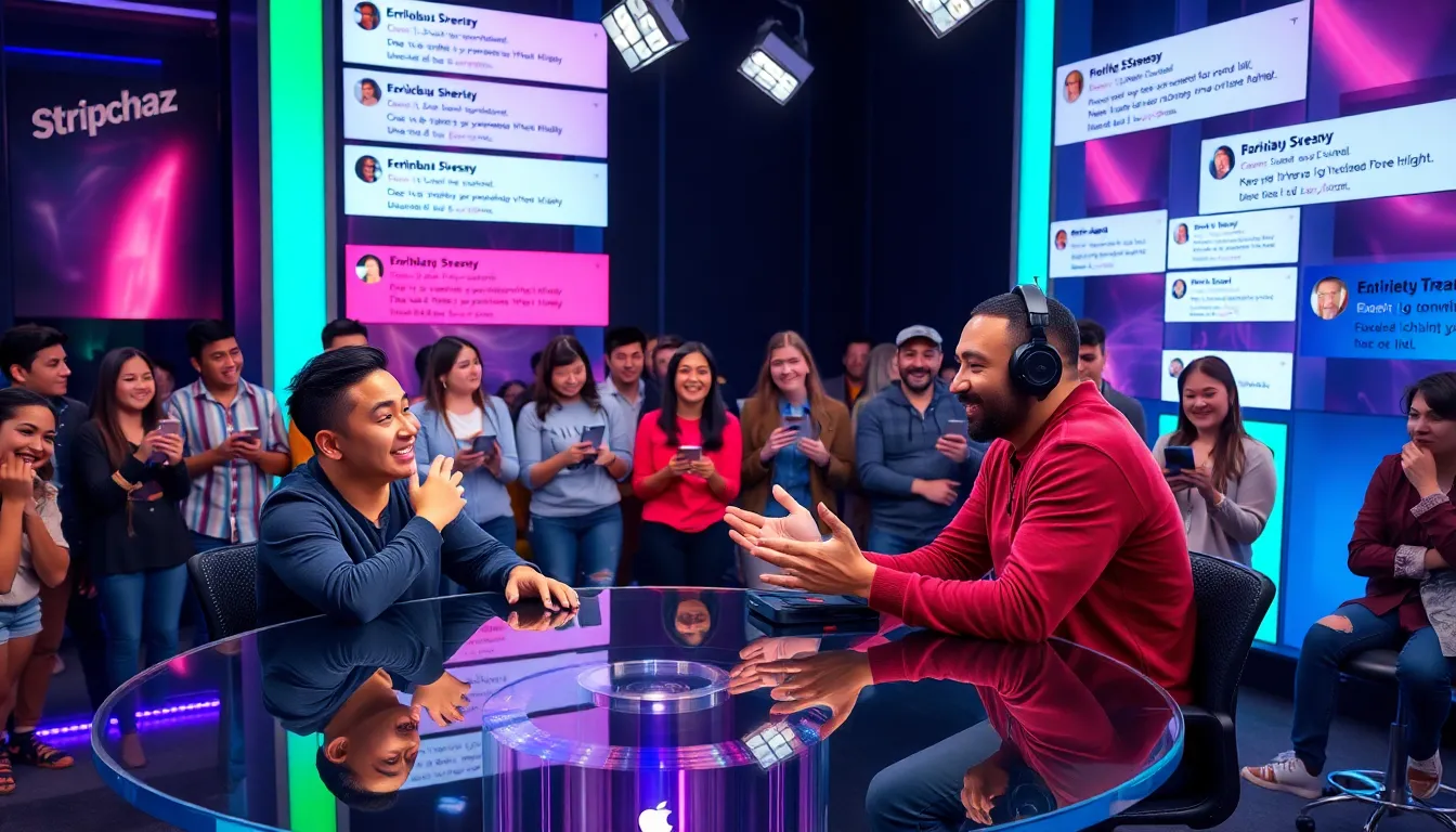 streamers engaging with an audience in a lively studio setting.
