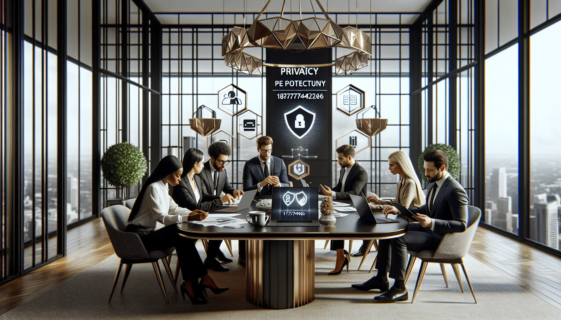 professionals discussing privacy and security in a modern office.