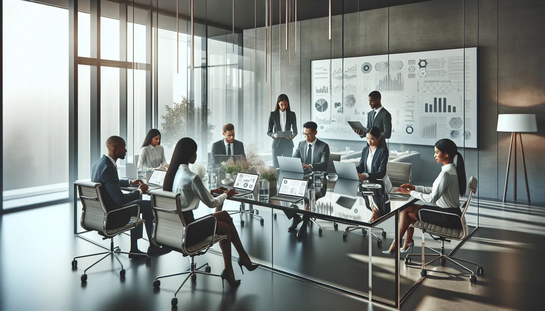 diverse professionals discussing vjyjgbwwf in a modern conference room.