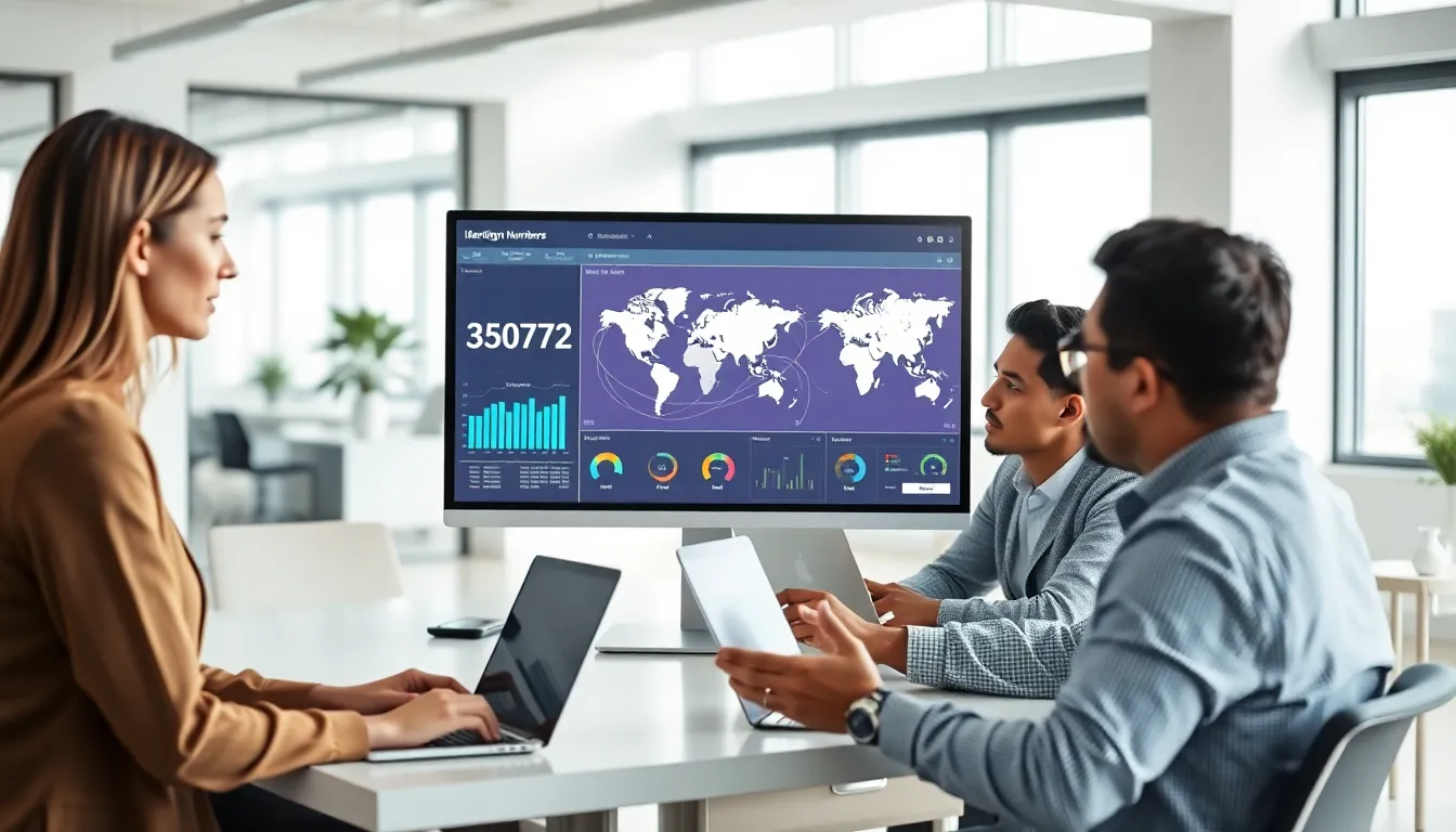 digital dashboard showcasing identification number 3509517742 in a modern office.