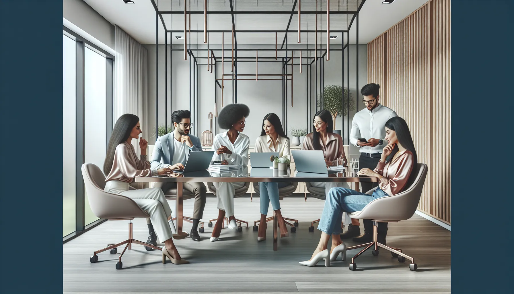 diverse professionals collaborating in a modern office setting.