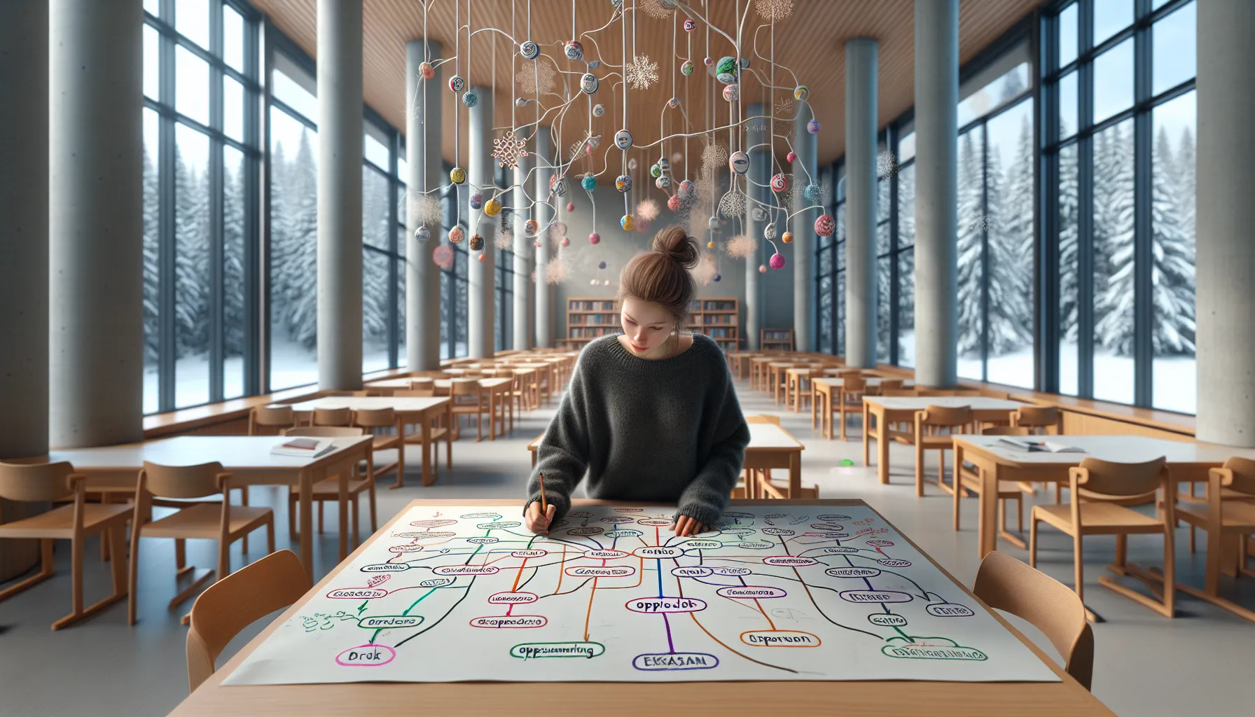 Hvordan bruke mindmaps for bedre læring 3 Norwegian student drawing a colorful mind map for study and exam prep.
