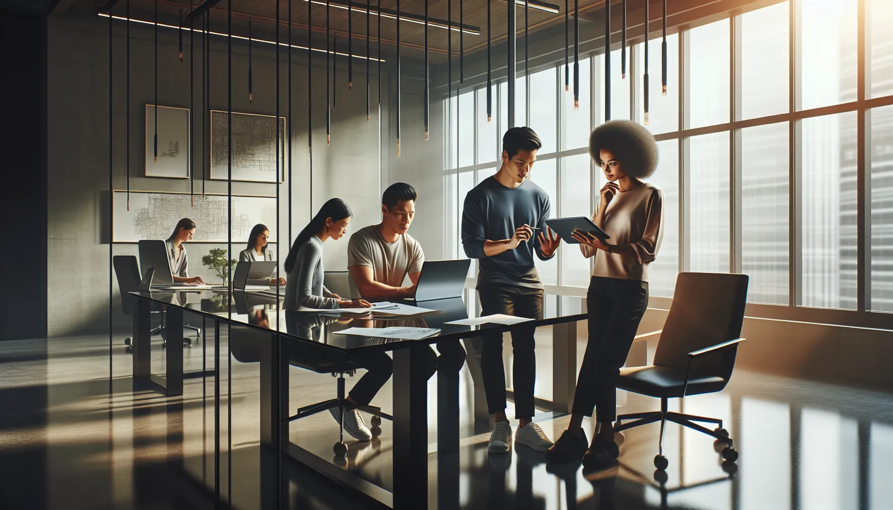 IT team discussing software upgrade preparations in a modern office.