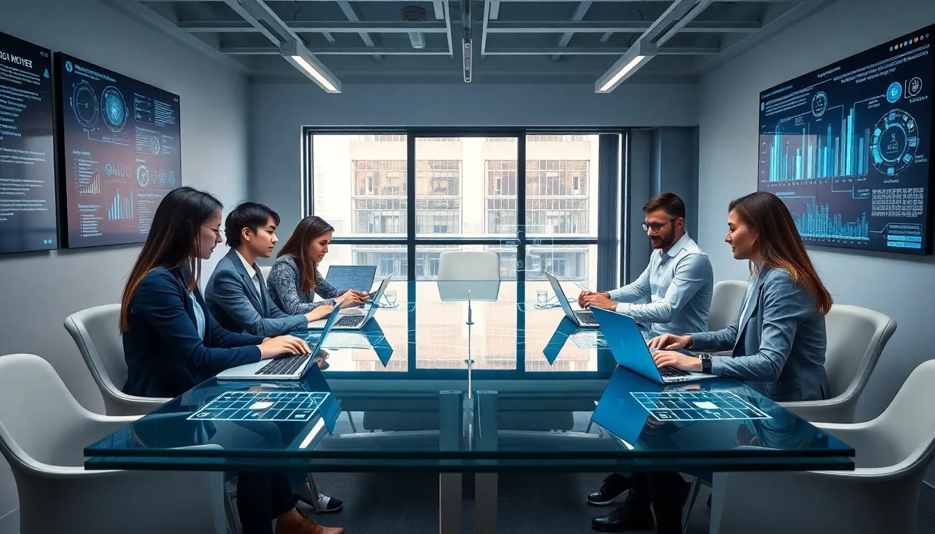 diverse team discussing technology protocols in a modern office.