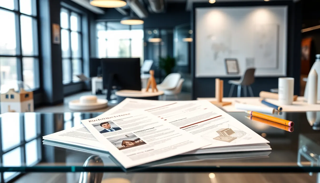 a modern architecture CV on a glass desk in a stylish office.