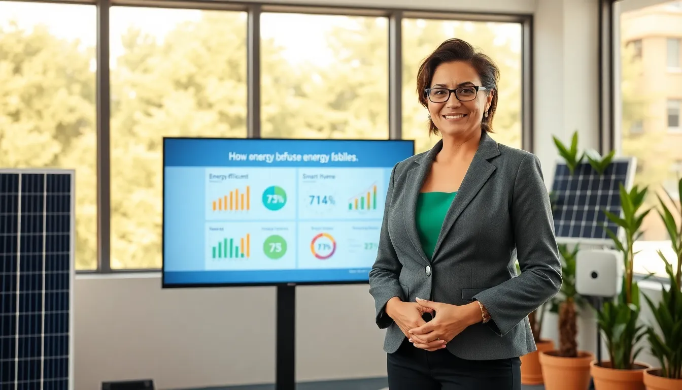 A consultant presents energy solutions in a modern office setting.