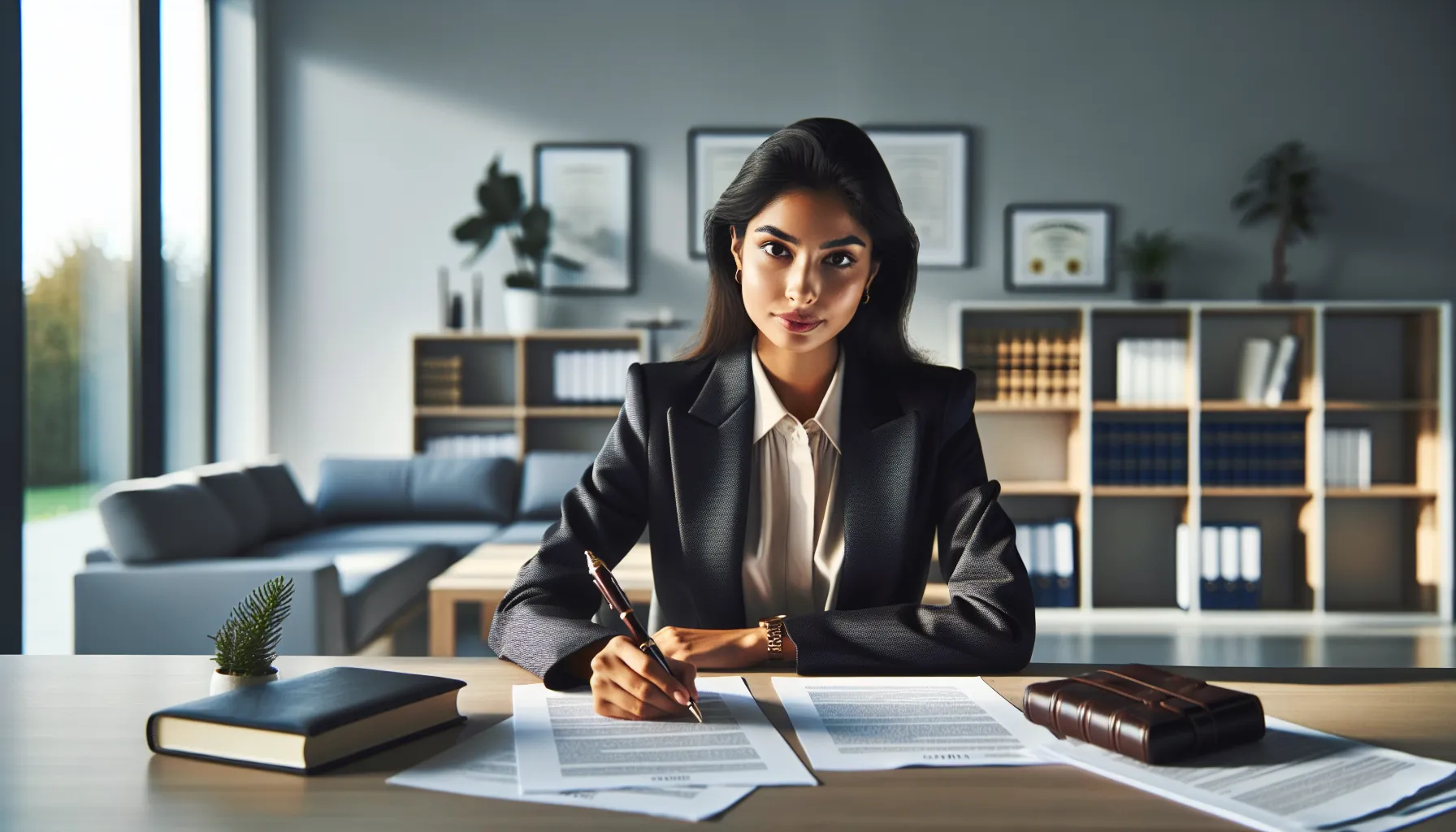 Croatian lawyer reviewing power of attorney documents in modern office