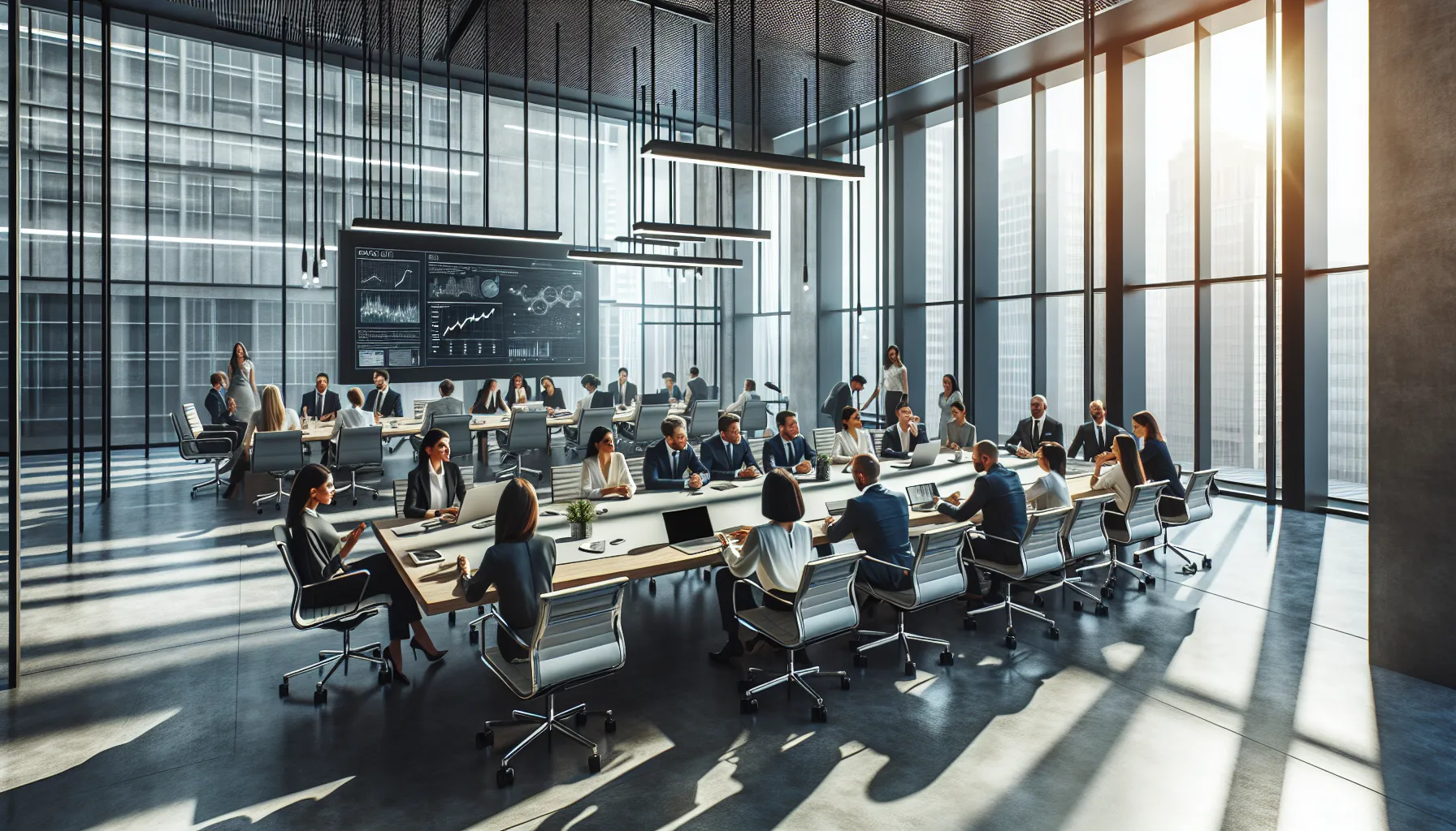 diverse professionals collaborating in a modern office