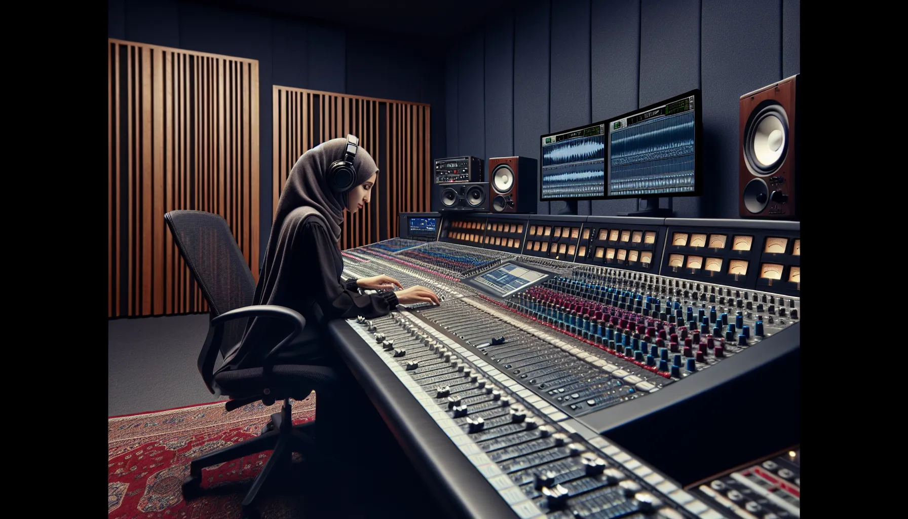 A mixing engineer working in a professional music studio.