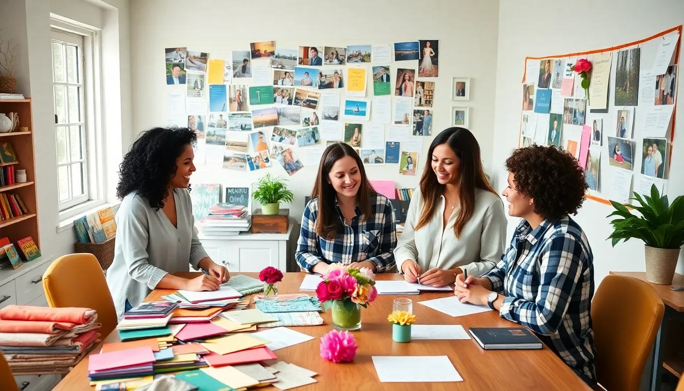 a diverse group brainstorming event ideas around a spacious table.