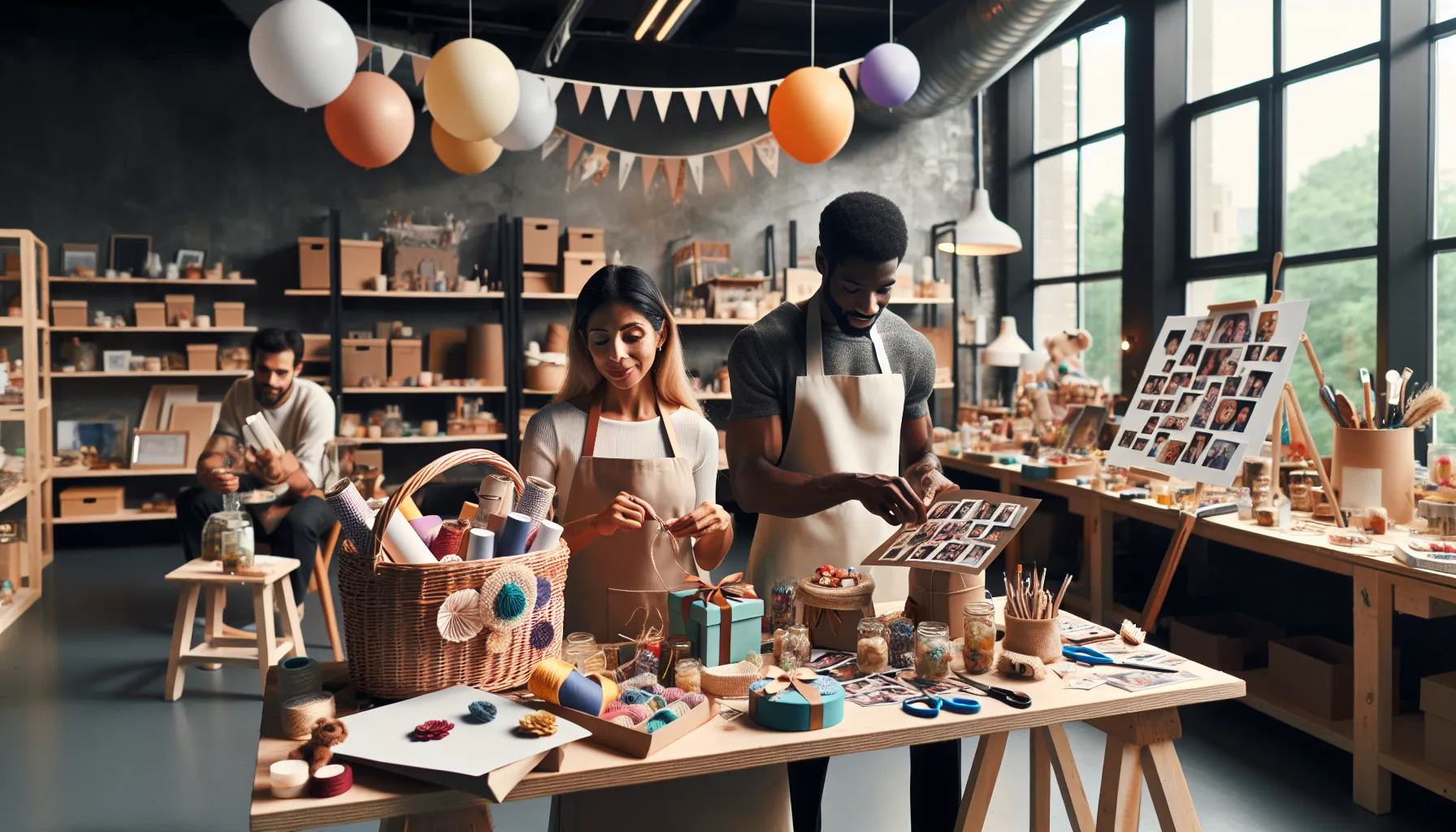group crafting unique DIY gifts for Father's Day in a cheerful workshop.