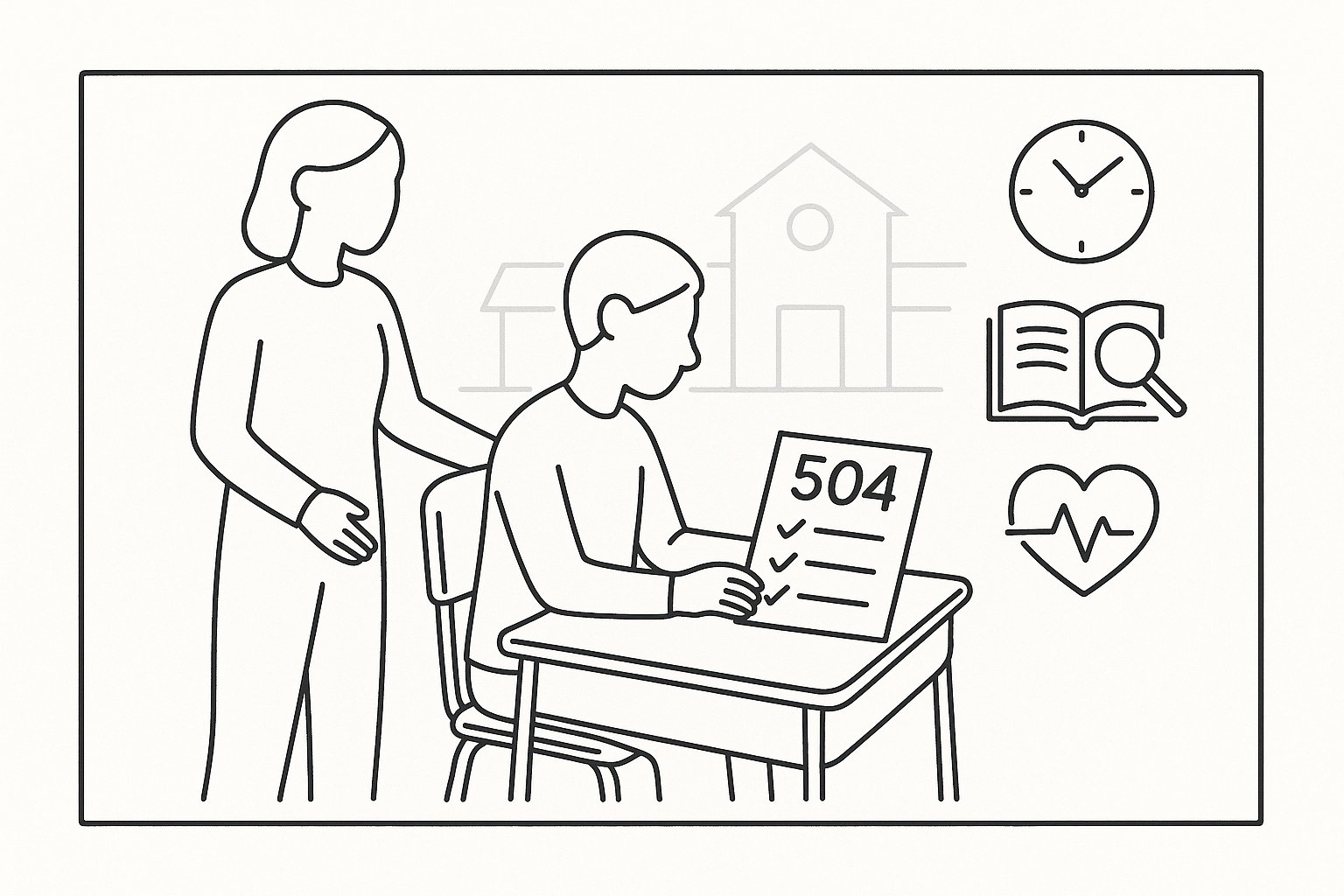 Student at desk with a document labeled “504” and accommodation icons. - What Is a 504 Plan in Louisiana A Clear Guide For Parents Educators and Healthcare Professionals 2026