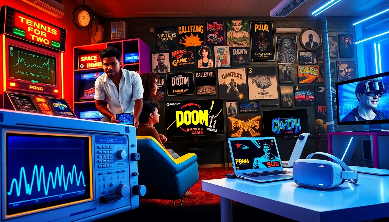 a collage showing the evolution of gaming from past to present.