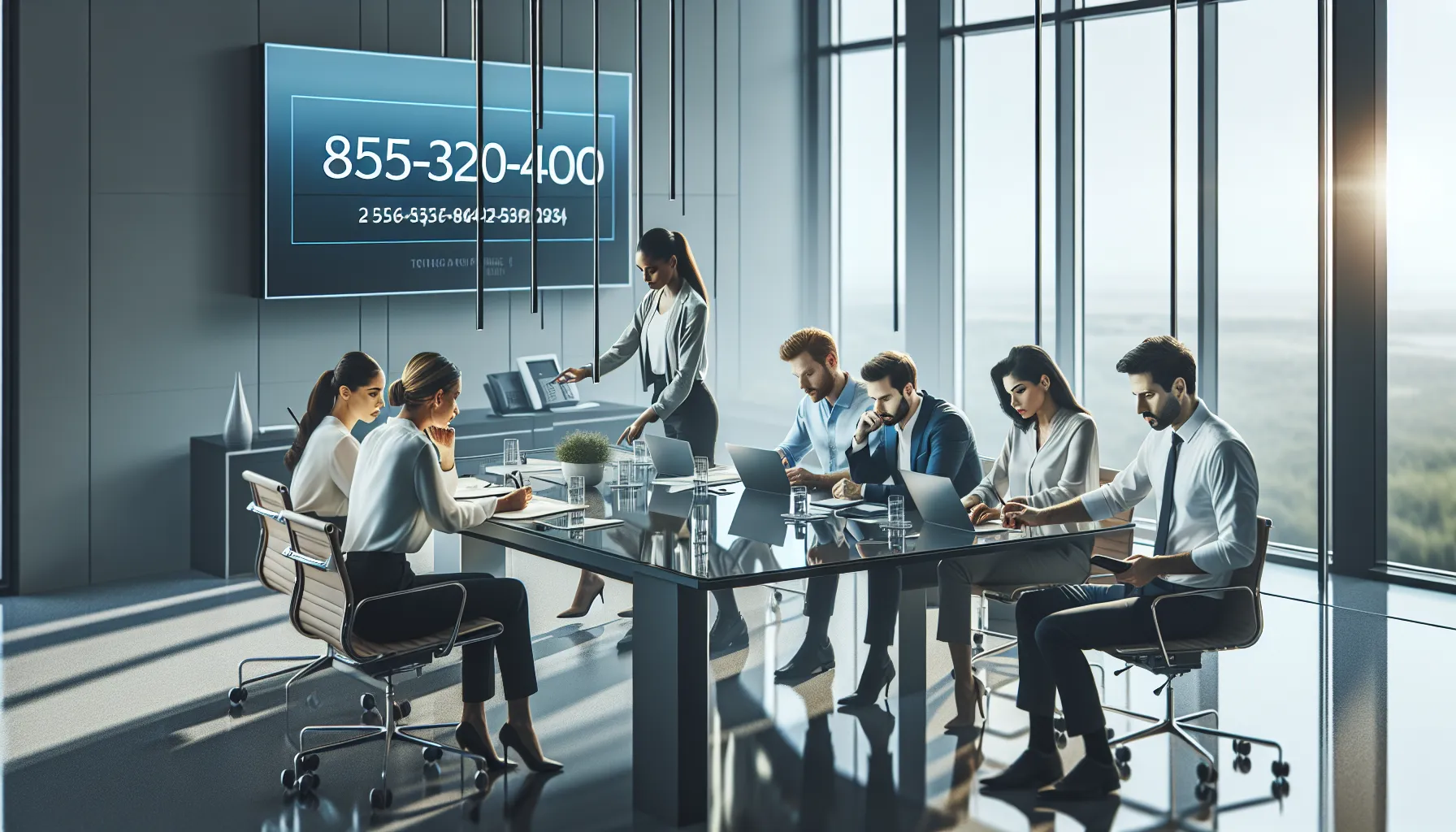 diverse professionals collaborating in a modern office around a conference table.