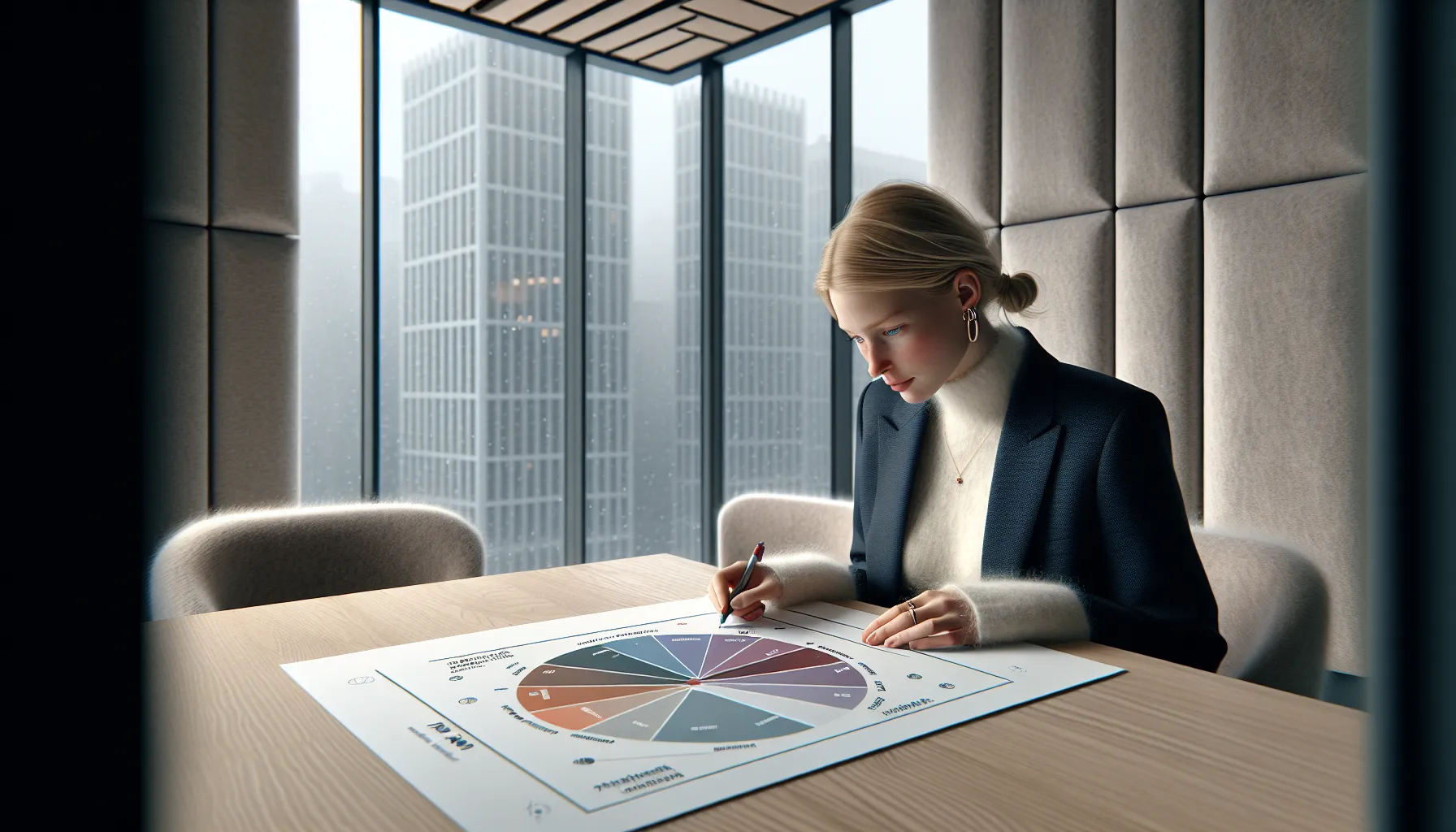 Norwegian professional reviews materiality matrix and goals before ethical sustainability negotiations.