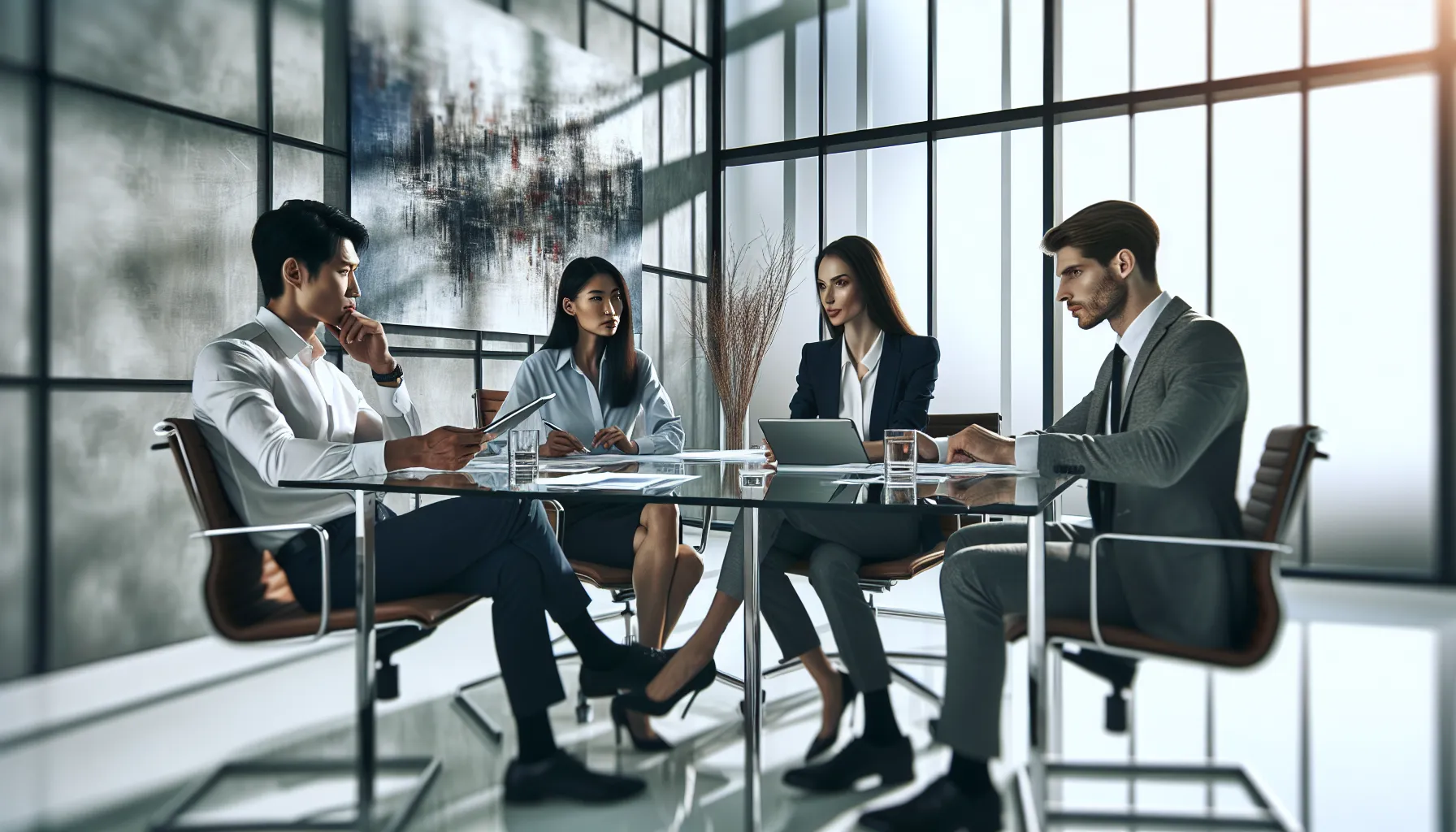 diverse team discussing concepts in a modern conference room.