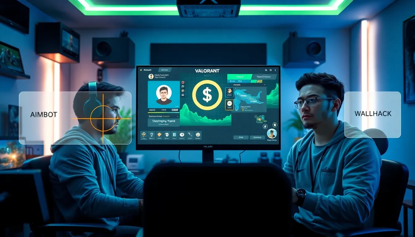 digital gaming setup showcasing Valorant cheats.
