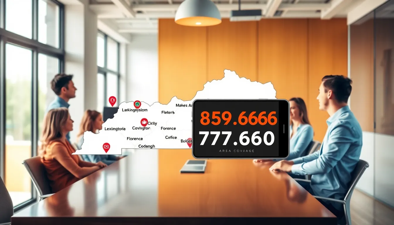 Map of area code 859 featuring key Kentucky cities.
