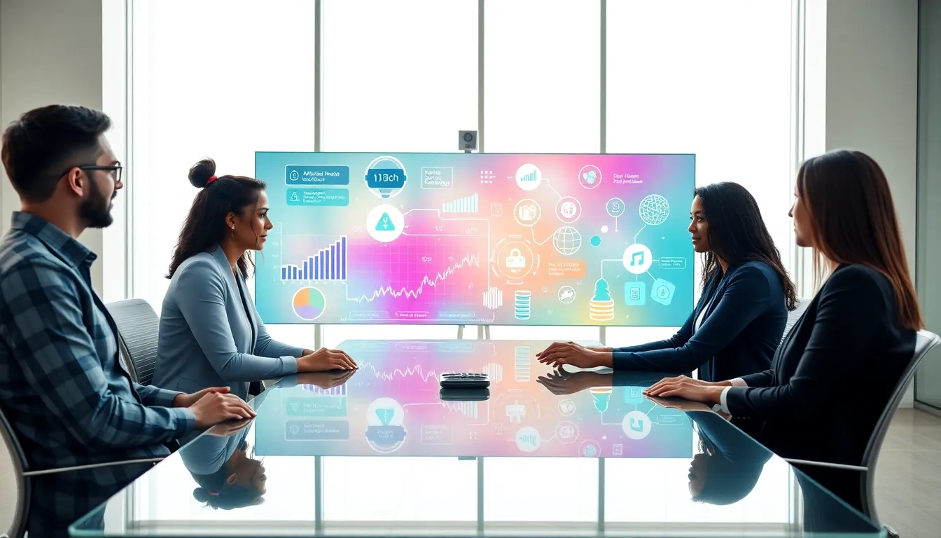 diverse professionals collaborating on high tech innovations in a modern office.