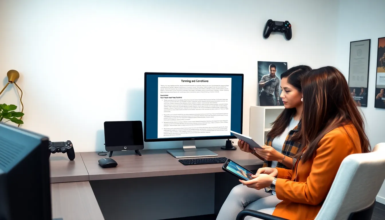 professionals reviewing terms and conditions on a modern workspace.