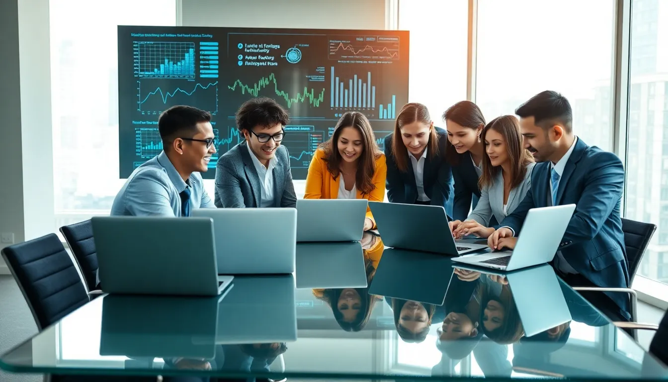 diverse team discussing technology concepts in a modern office.