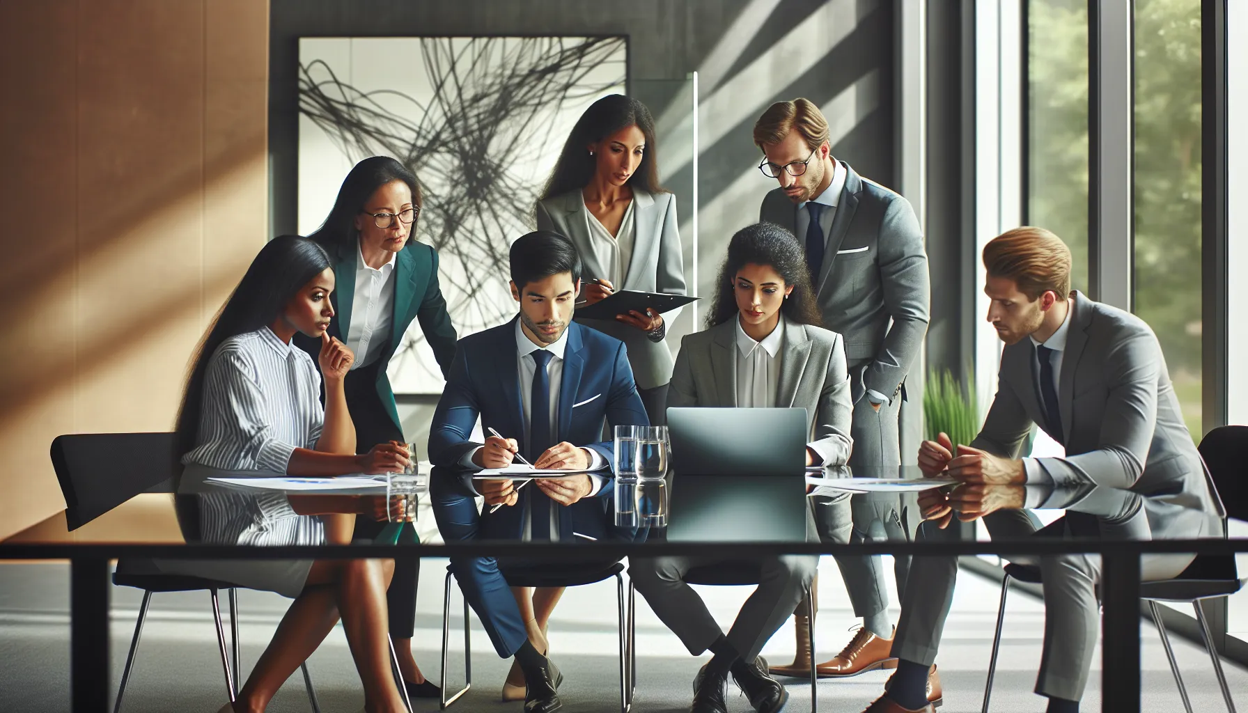 diverse professionals collaborating in a modern workshop setting.