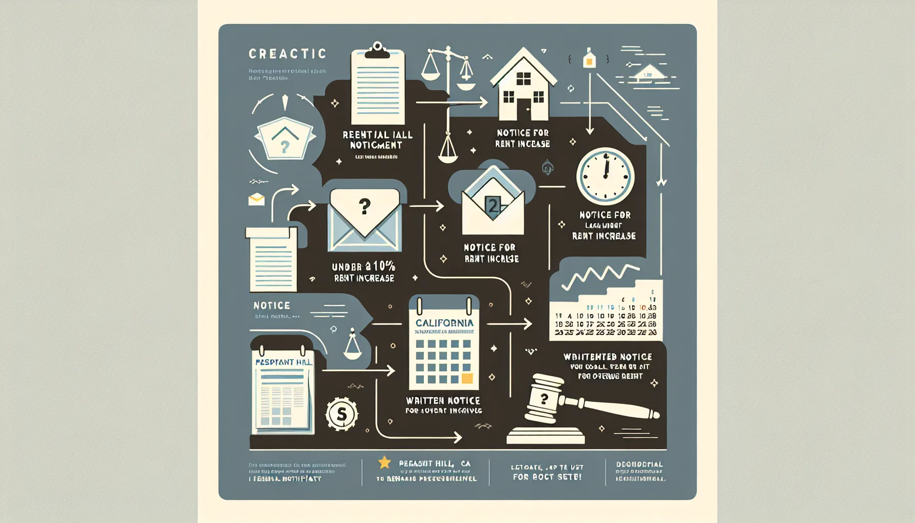 visual summary of legal rent notification steps for Pleasant Hill landlords