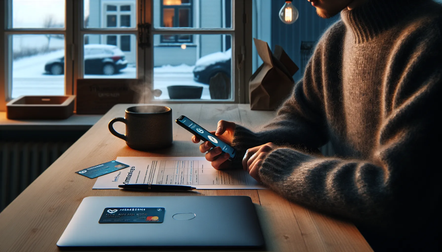 Norwegian adult compares membership discounts and terms on phone and laptop.