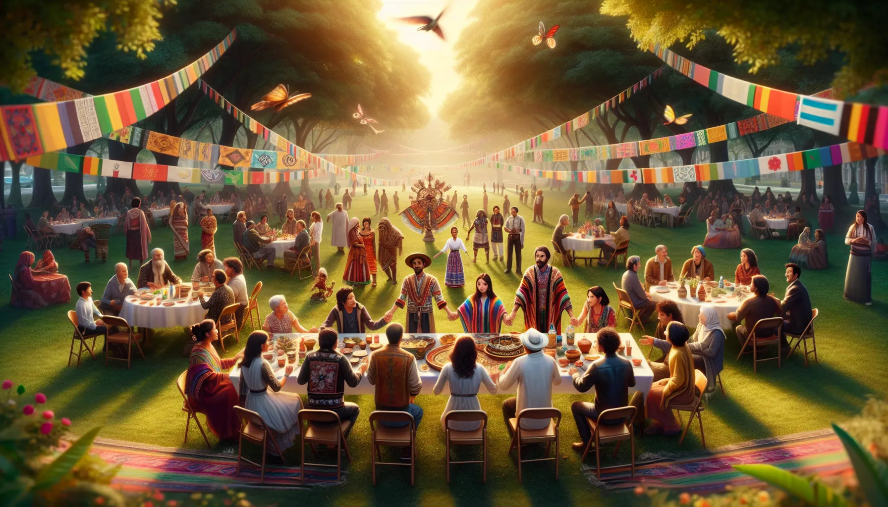 diverse group celebrating cultural identity outdoors.