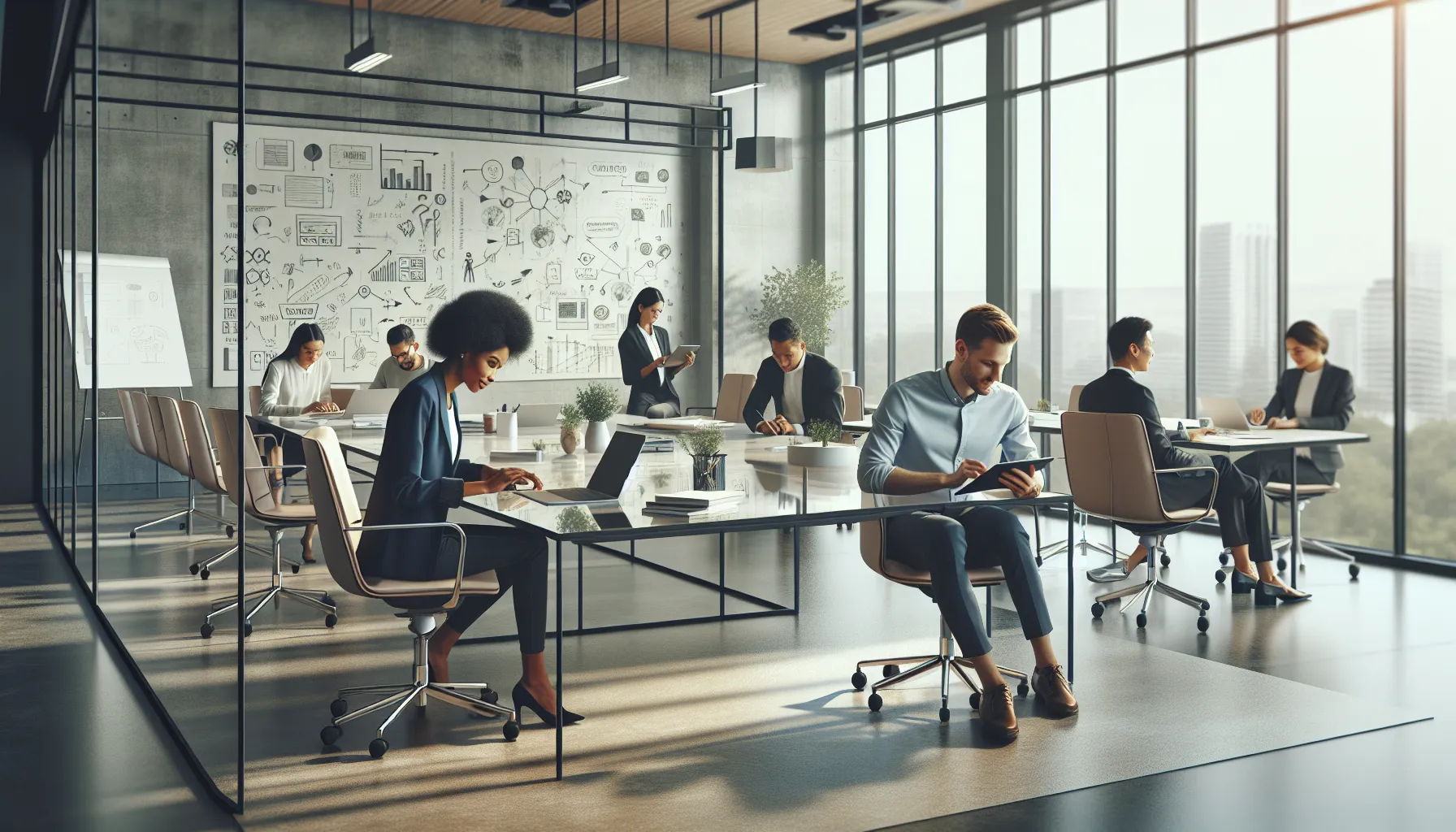 diverse team collaborating in a modern office on Nimuri159.