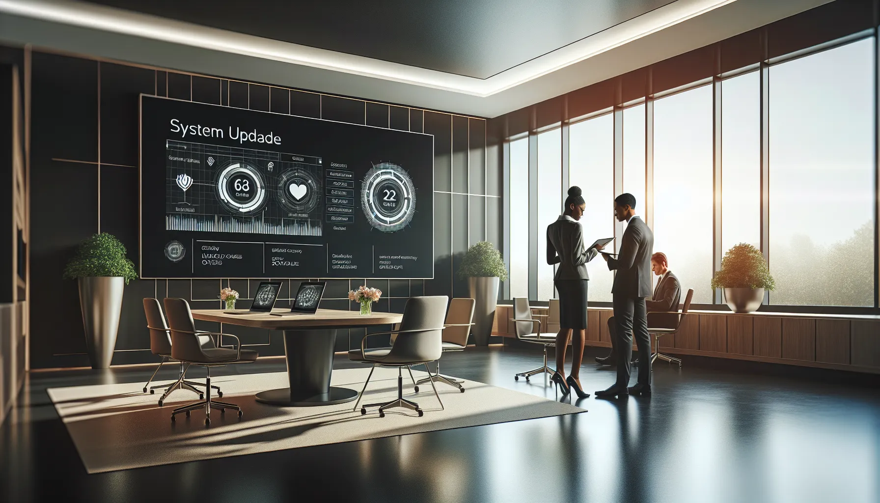 professionals collaborating in a modern office on device usage tips.