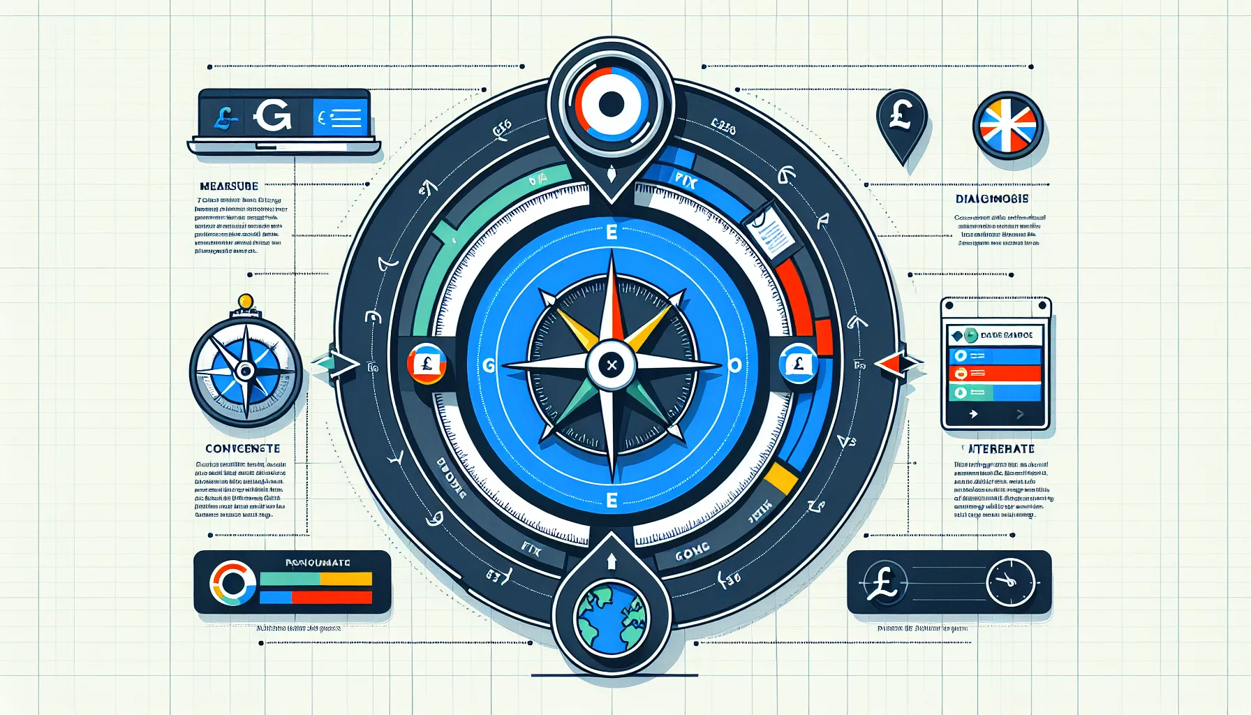 UK-centric cycle showing metrics, diagnosis, fixes, and testing for search intent.