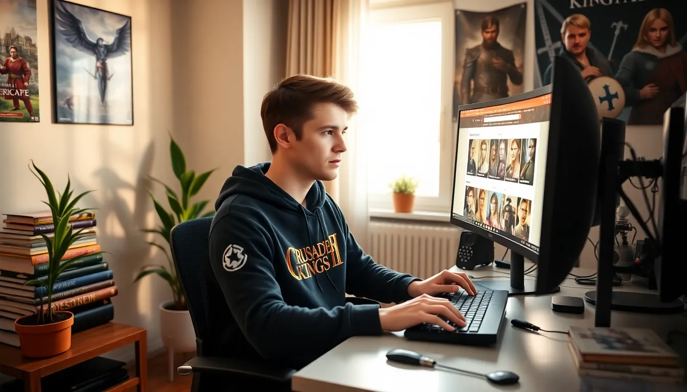a young man engaging with the CK2Generator gaming website.