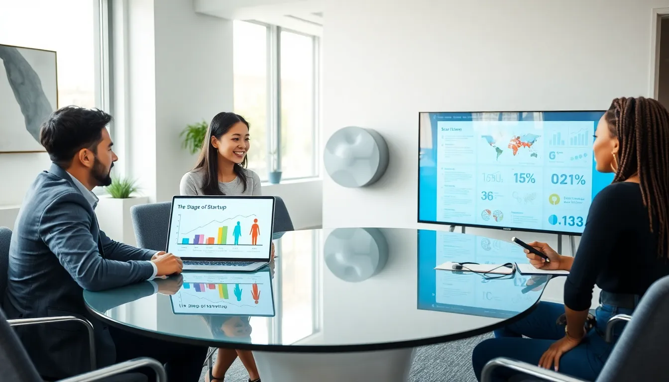diverse team discussing startup ideas in a modern office.