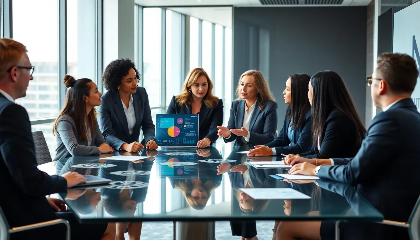 diverse team discussing innovative concepts in a modern office.